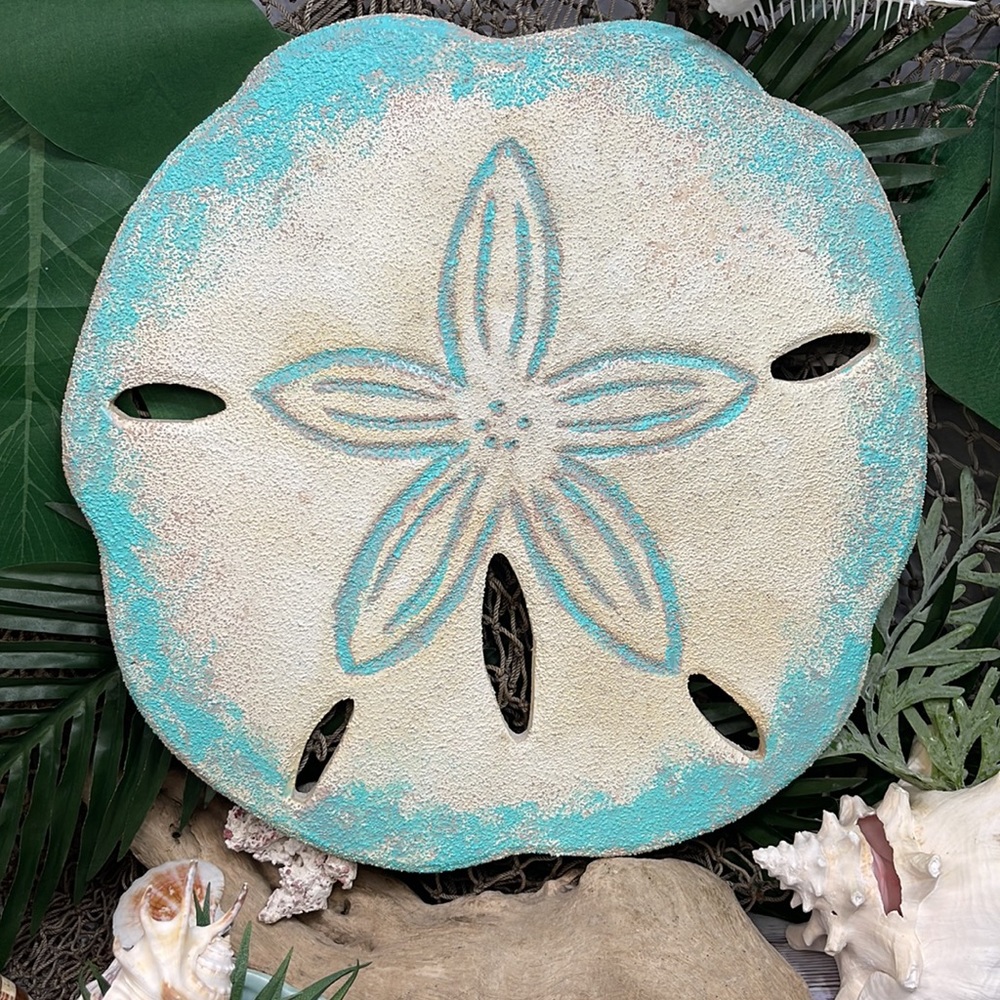 Giant Vintage Sand Dollar Wooden W Textured Paint Nautical Coastal Decor DIY 2